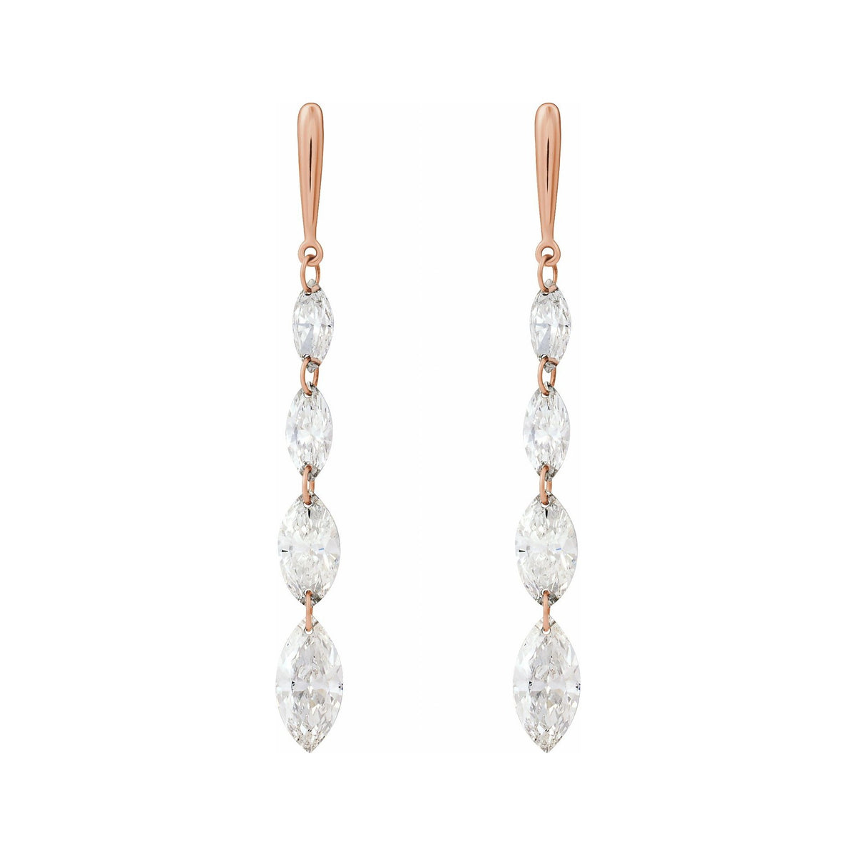 Sapphire Row Lab-Grown Diamond Graduated Marquise Drop Earrings - 14K Rose Gold (view 2)