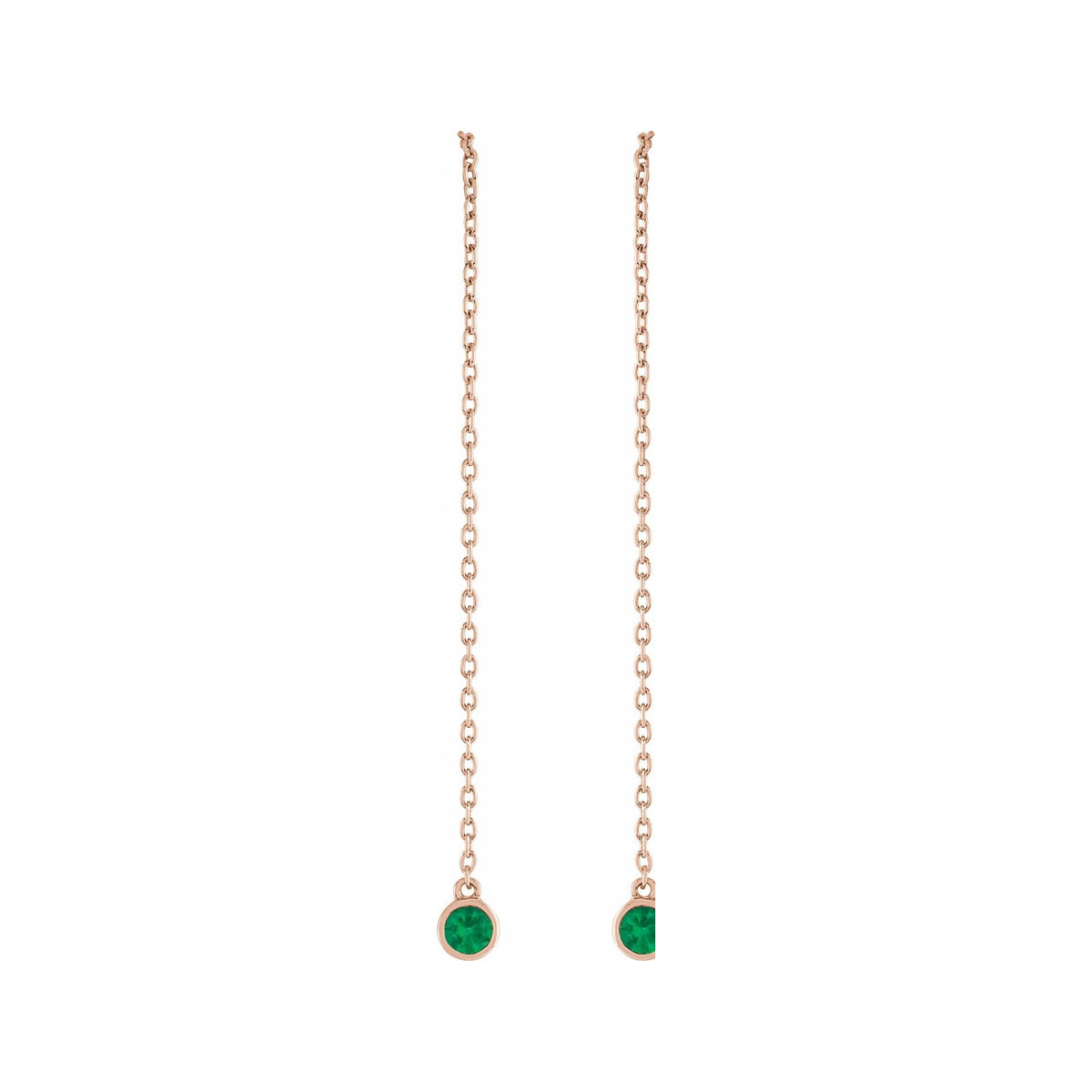 Sapphire Row Natural Gemstone Bezel Threader Earrings - Emerald, 14K Rose Gold (view 2)