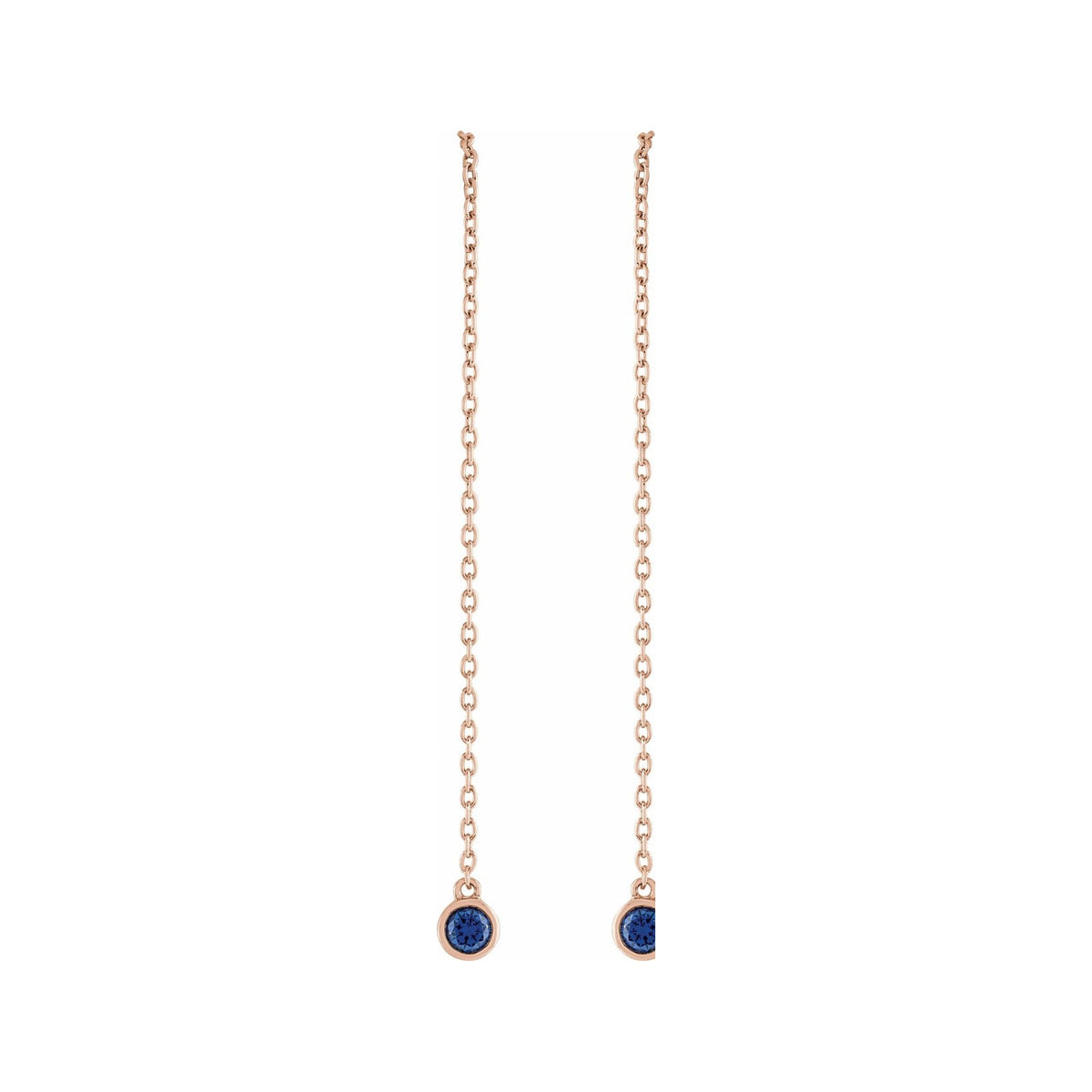 Sapphire Row Natural Gemstone Bezel Threader Earrings - Blue Sapphire, 14K Rose Gold (view 2)