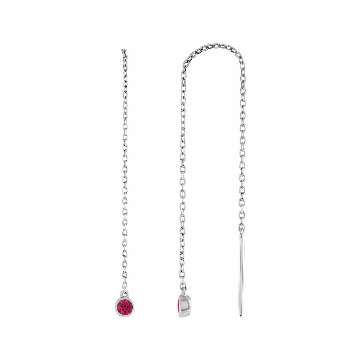 Sapphire Row Natural Gemstone Bezel Threader Earrings - Ruby, 14K White Gold