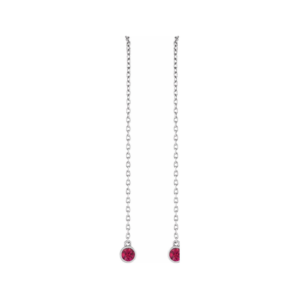 Sapphire Row Natural Gemstone Bezel Threader Earrings - Ruby, 14K White Gold (view 2)