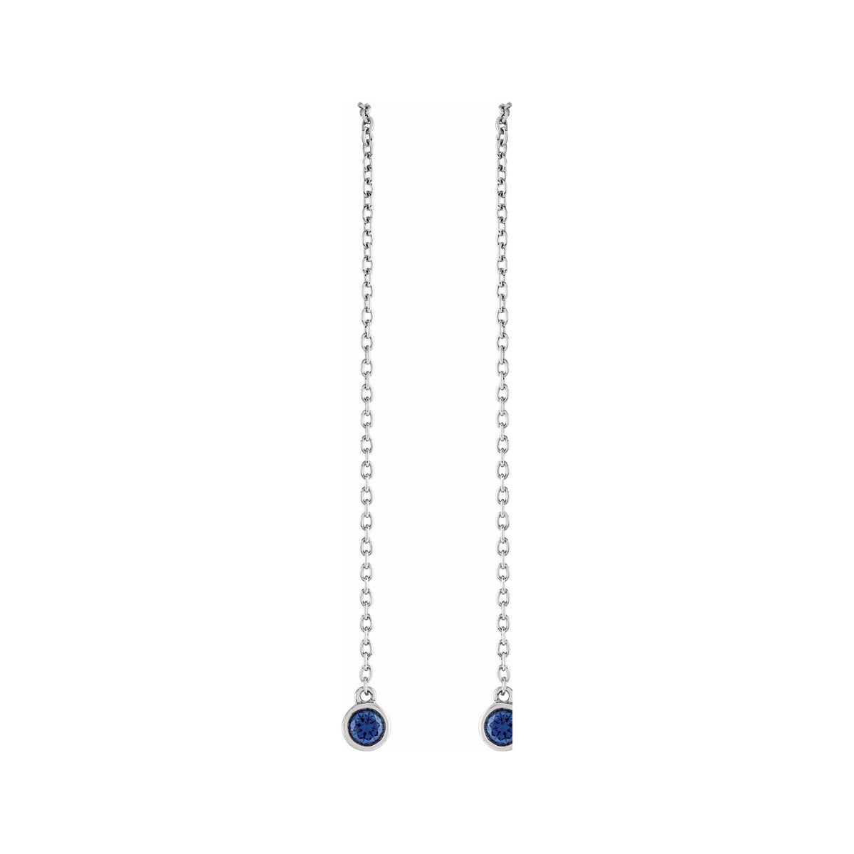 Sapphire Row Natural Gemstone Bezel Threader Earrings - Blue Sapphire, 14K White Gold (view 2)