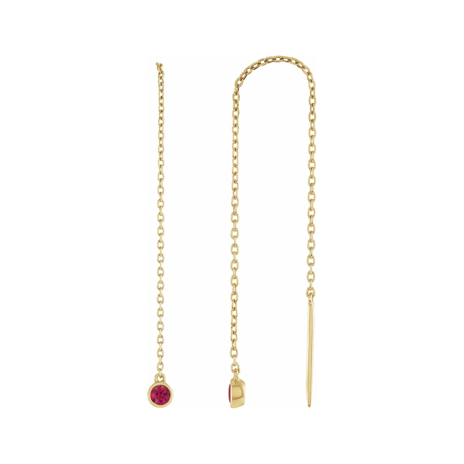 Sapphire Row Natural Gemstone Bezel Threader Earrings - Ruby, 14K Yellow Gold
