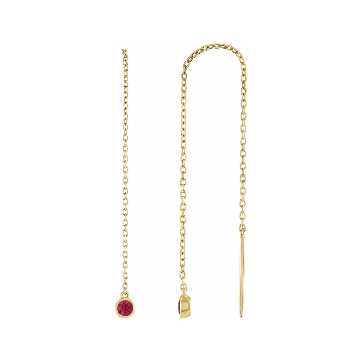 Sapphire Row Natural Gemstone Bezel Threader Earrings - Ruby, 14K Yellow Gold