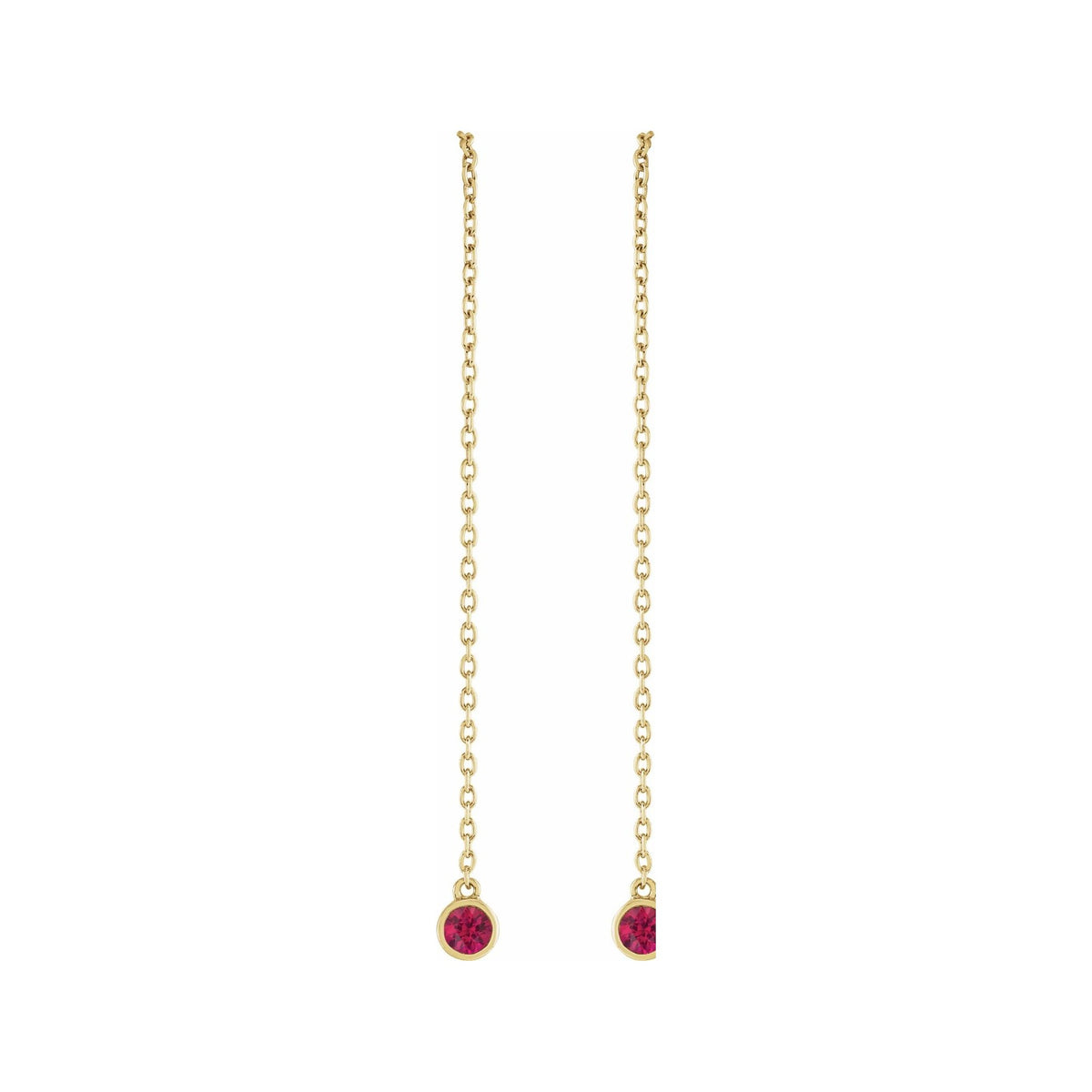Sapphire Row Natural Gemstone Bezel Threader Earrings - Ruby, 14K Yellow Gold (view 2)