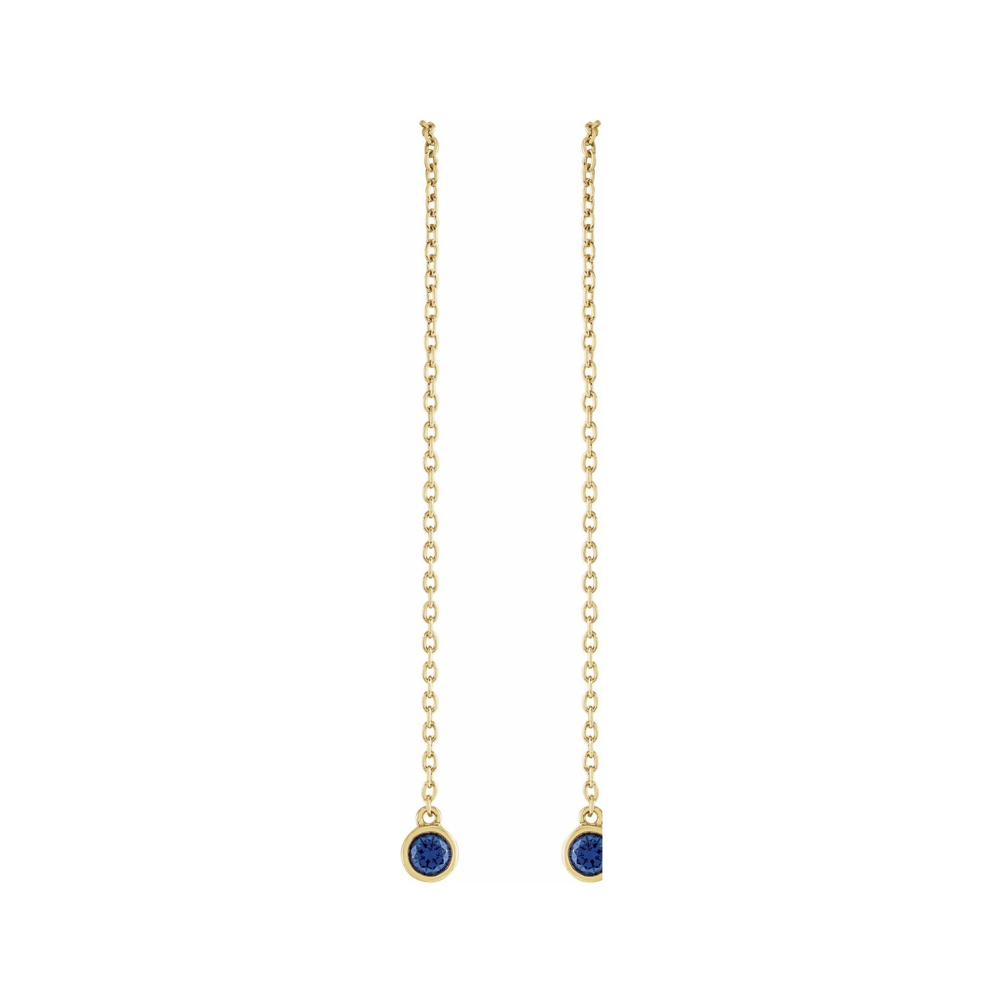 Sapphire Row Natural Gemstone Bezel Threader Earrings - Blue Sapphire, 14K Yellow Gold (view 2)