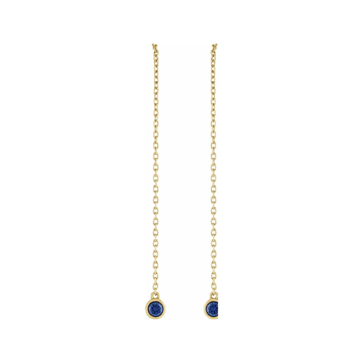 Sapphire Row Natural Gemstone Bezel Threader Earrings - Blue Sapphire, 14K Yellow Gold (view 2)