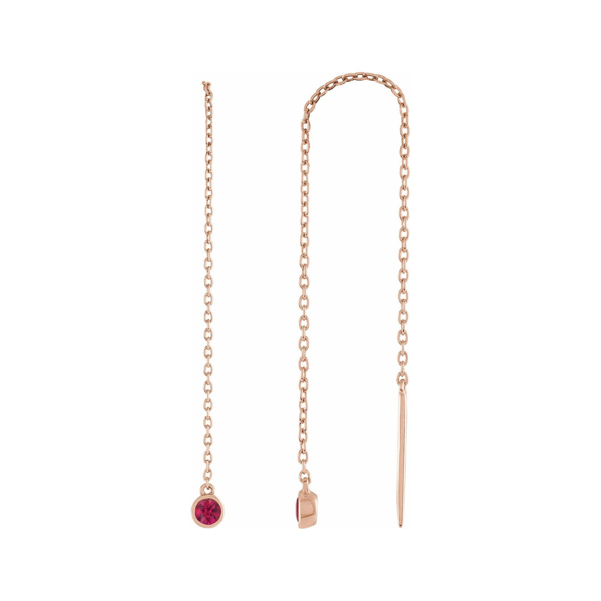 Sapphire Row Natural Gemstone Bezel Threader Earrings - Ruby, 14K Rose Gold