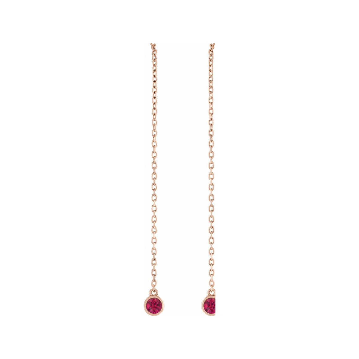 Sapphire Row Natural Gemstone Bezel Threader Earrings - Ruby, 14K Rose Gold (view 2)