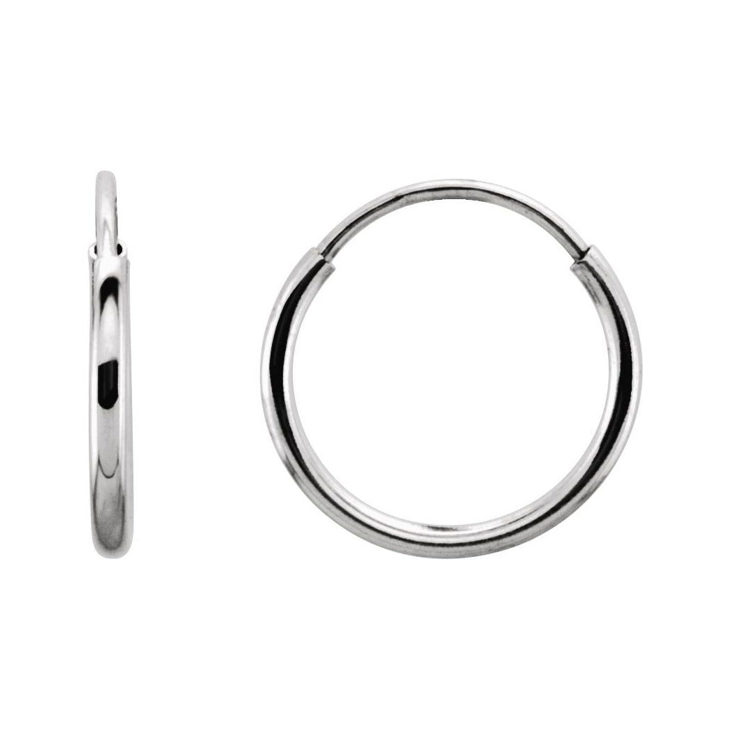 Sapphire Row Gold Endless Tube Hoop Earrings - 14K White Gold, 10 mm