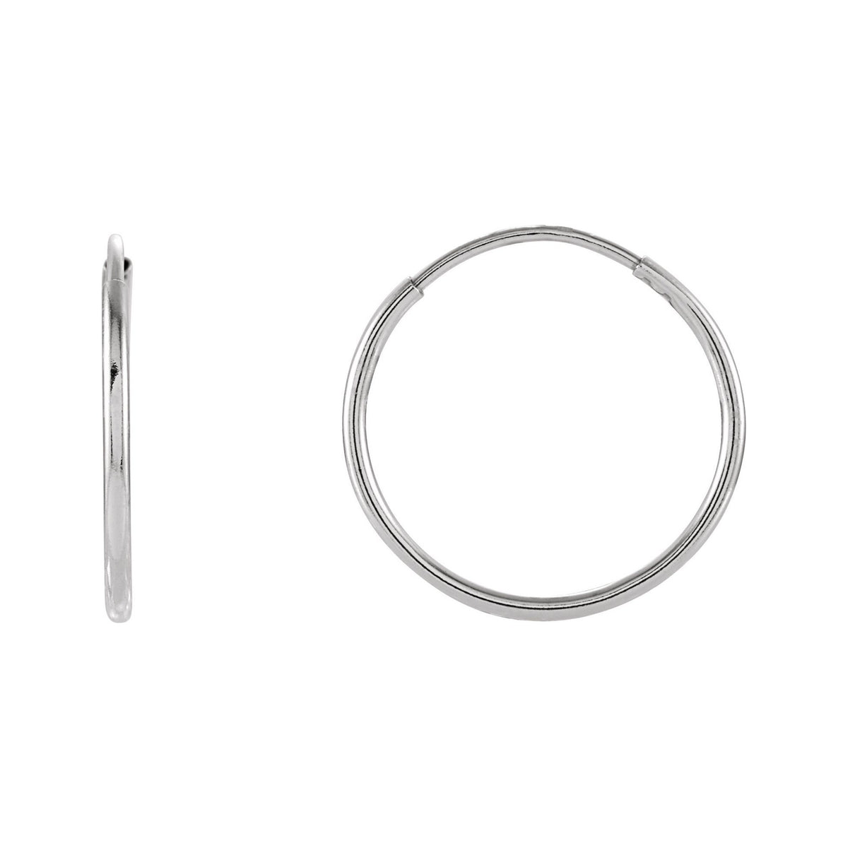 Sapphire Row Gold Endless Tube Hoop Earrings - 14K White Gold, 15 mm
