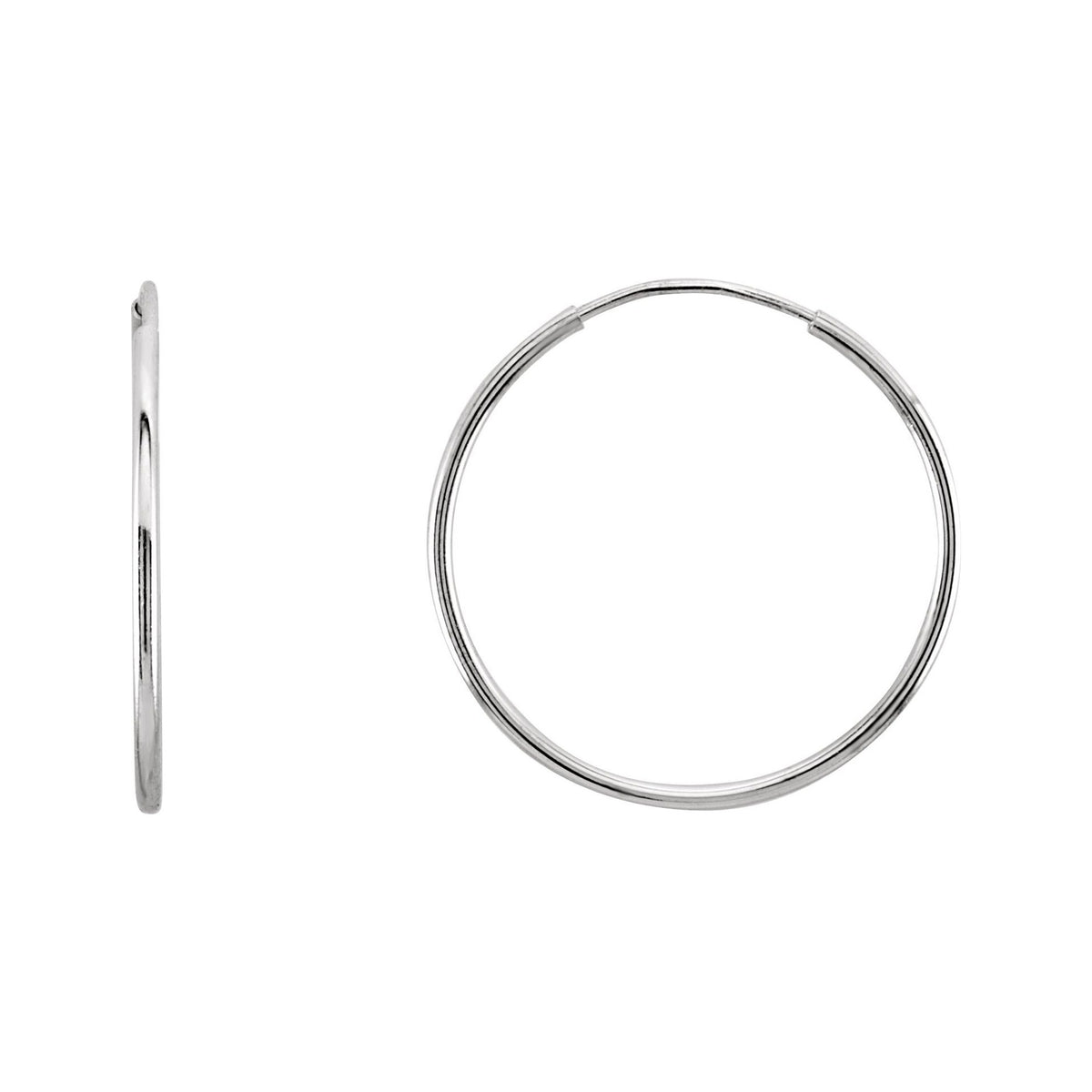 Sapphire Row Gold Endless Tube Hoop Earrings - 14K White Gold, 20 mm