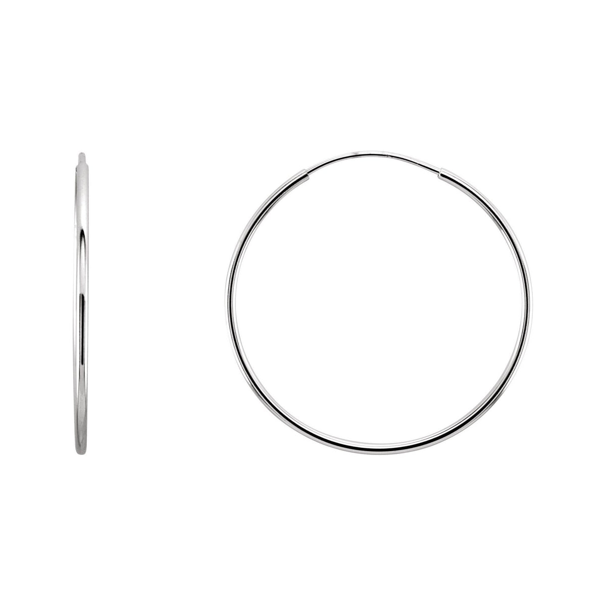 Sapphire Row Gold Endless Tube Hoop Earrings - 14K White Gold, 24 mm