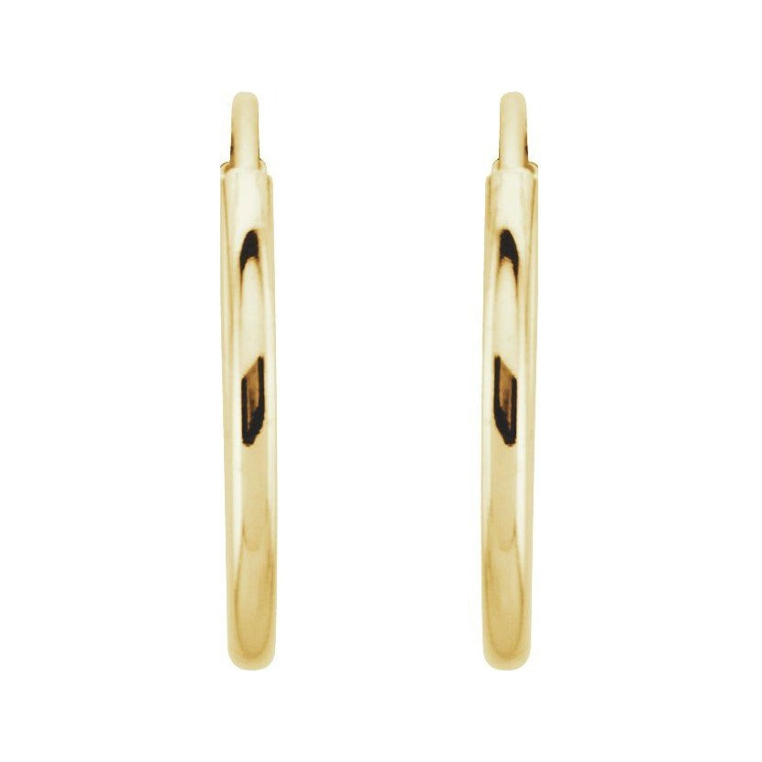 Sapphire Row Gold Endless Tube Hoop Earrings - 14K Yellow Gold, 12 mm (view 2)