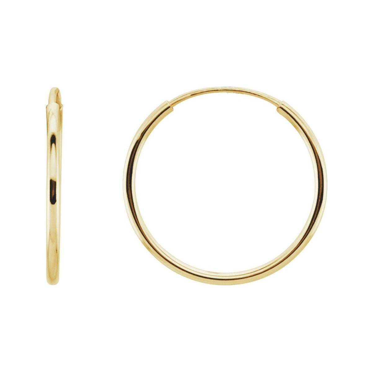 Sapphire Row Gold Endless Tube Hoop Earrings - 14K Yellow Gold, 15 mm