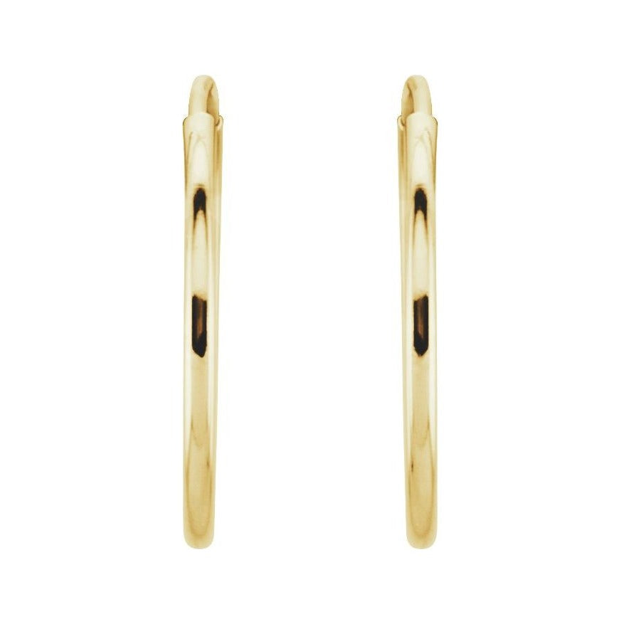 Sapphire Row Gold Endless Tube Hoop Earrings - 14K Yellow Gold, 15 mm (view 2)