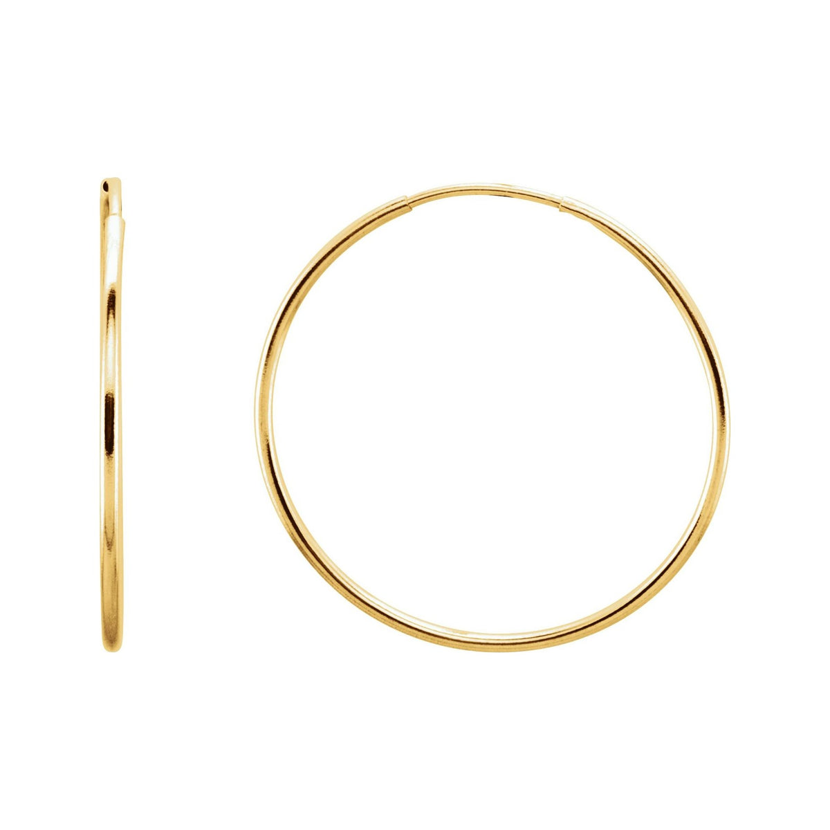 Sapphire Row Gold Endless Tube Hoop Earrings - 14K Yellow Gold, 24 mm