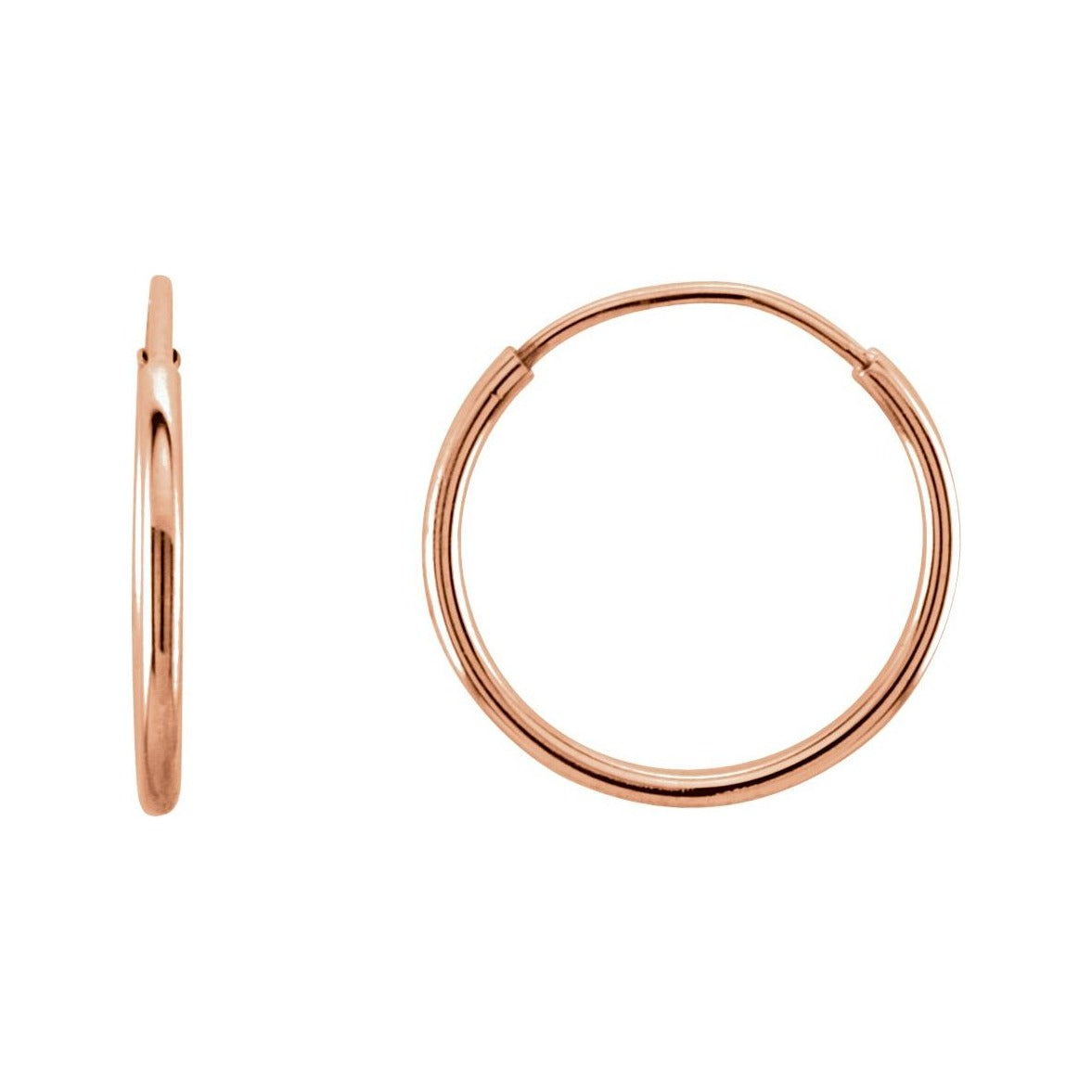 Sapphire Row Gold Endless Tube Hoop Earrings - 14K Rose Gold, 12 mm
