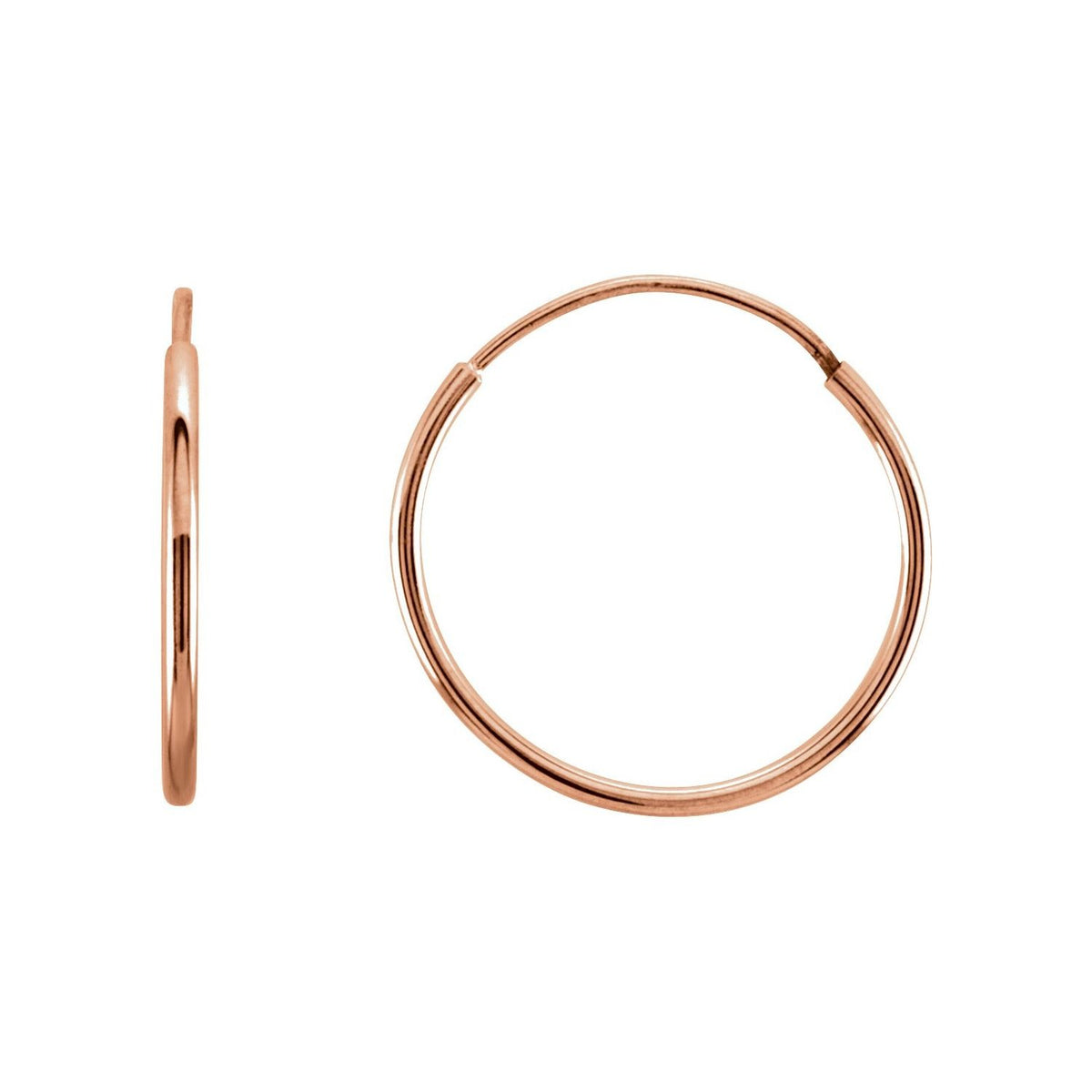 Sapphire Row Gold Endless Tube Hoop Earrings - 14K Rose Gold, 15 mm