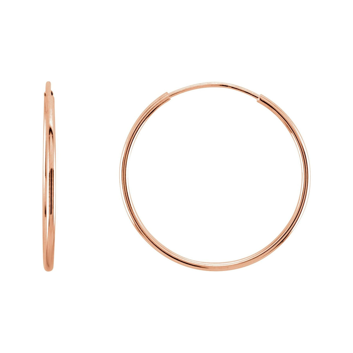 Sapphire Row Gold Endless Tube Hoop Earrings - 14K Rose Gold, 20 mm