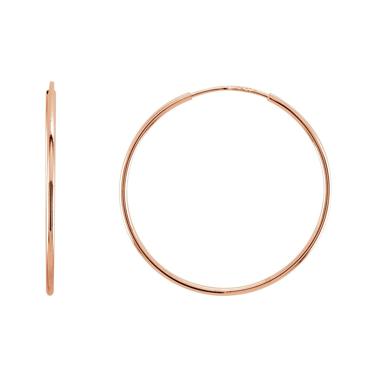 Sapphire Row Gold Endless Tube Hoop Earrings - 14K Rose Gold, 24 mm