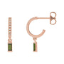 Sapphire Row Natural Gemstone Baguette Dangle Hoop Earrings - Green Tourmaline, 14K Rose Gold