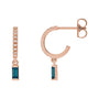 Sapphire Row Natural Gemstone Baguette Dangle Hoop Earrings - London Blue Topaz, 14K Rose Gold