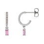 Sapphire Row Natural Gemstone Baguette Dangle Hoop Earrings - Pink Sapphire, Platinum