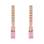Sapphire Row Natural Gemstone Baguette Dangle Hoop Earrings - Pink Sapphire, 14K Rose Gold (view 2)