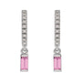 Sapphire Row Natural Gemstone Baguette Dangle Hoop Earrings - Pink Sapphire, 14K White Gold (view 2)