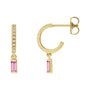 Sapphire Row Natural Gemstone Baguette Dangle Hoop Earrings - Pink Sapphire, 14K Yellow Gold