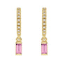 Sapphire Row Natural Gemstone Baguette Dangle Hoop Earrings - Pink Sapphire, 14K Yellow Gold (view 2)