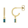 Sapphire Row Natural Gemstone Baguette Dangle Hoop Earrings - London Blue Topaz, 14K Yellow Gold