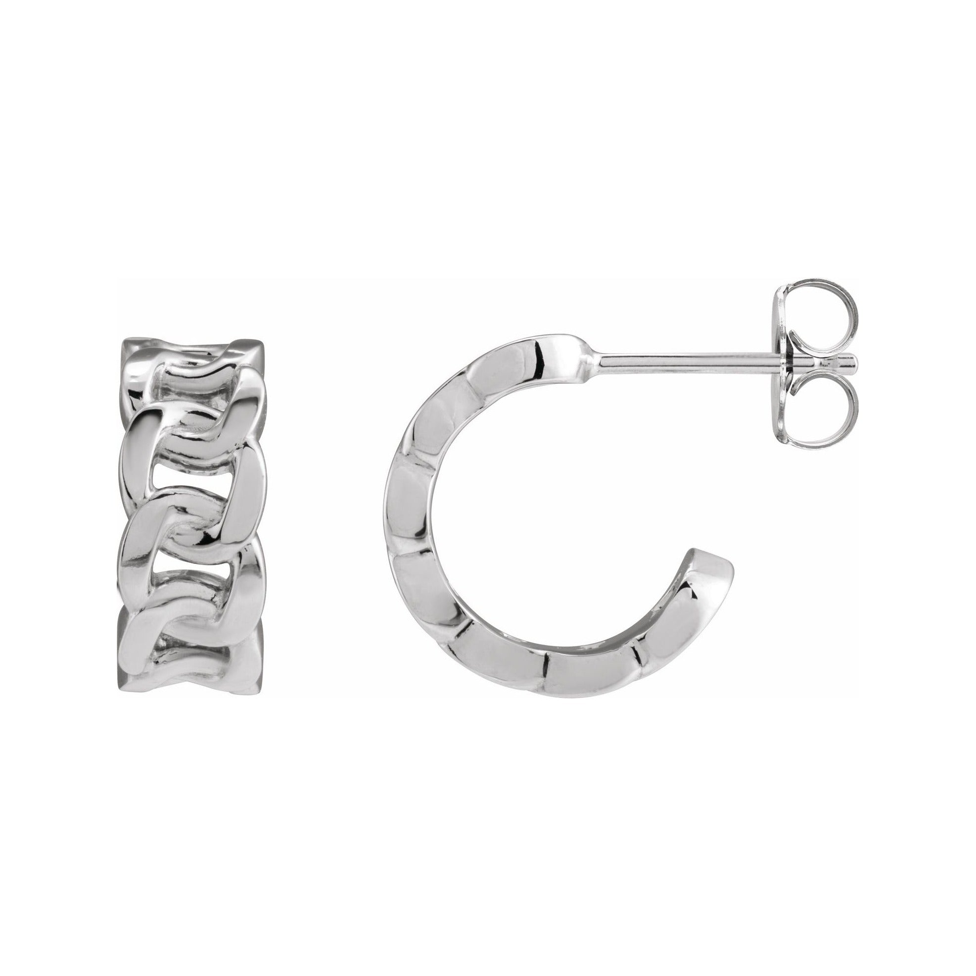 Sapphire Row Gold Chain Link Hoop Earrings - 14K White Gold