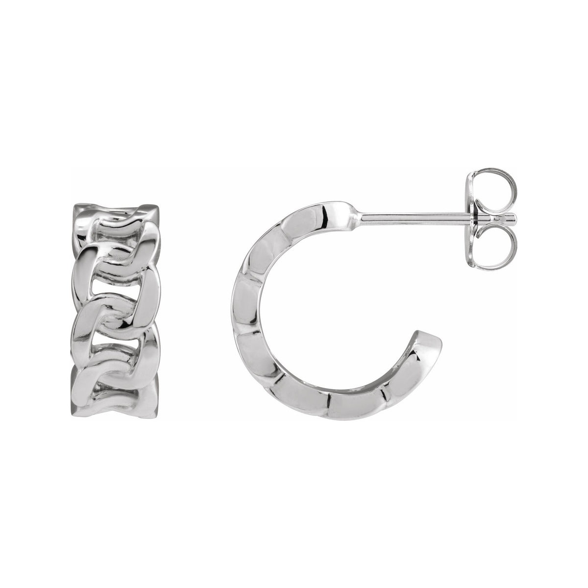 Sapphire Row Gold Chain Link Hoop Earrings - 14K White Gold