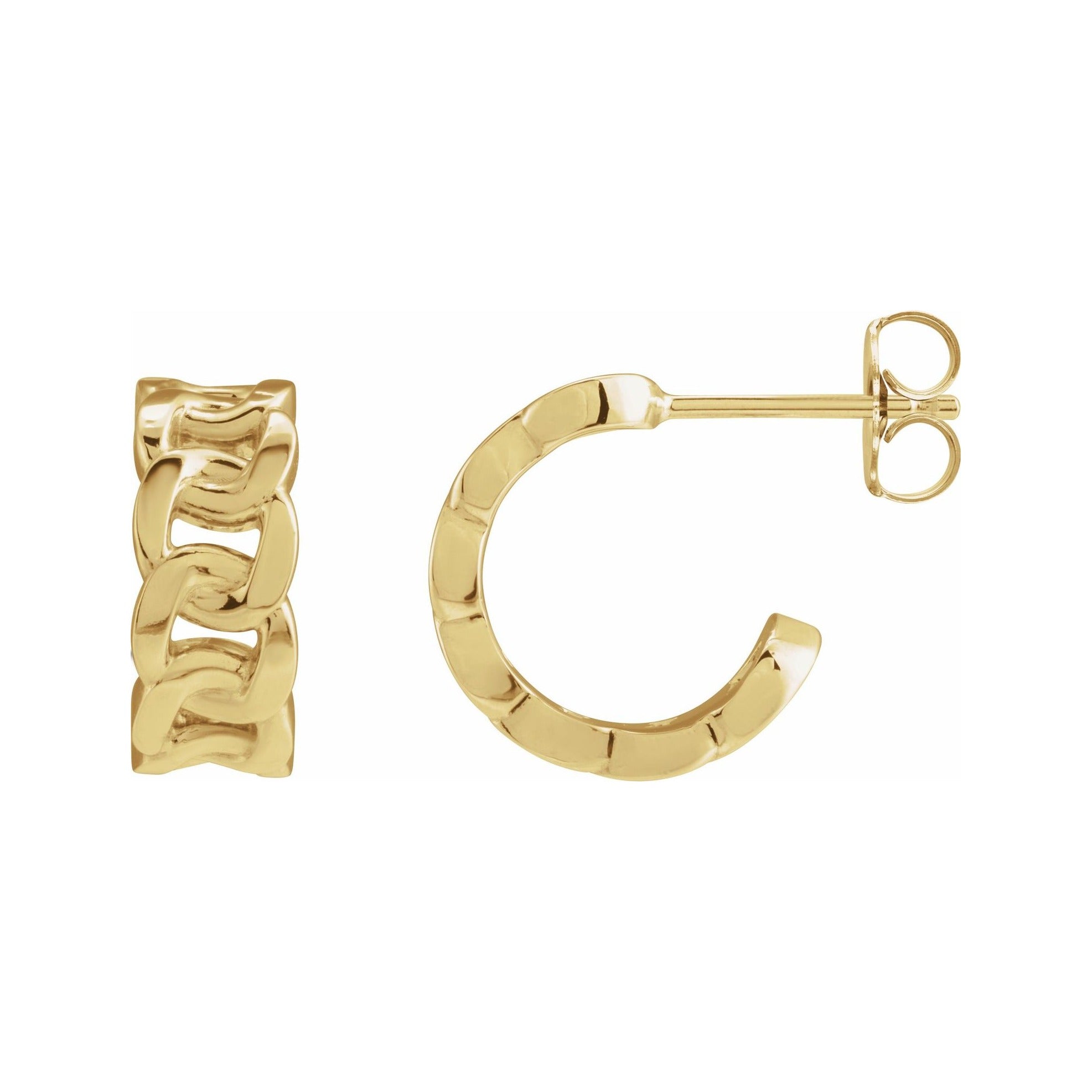 Sapphire Row Gold Chain Link Hoop Earrings - 14K Yellow Gold