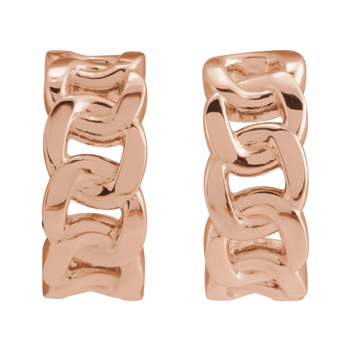 Sapphire Row Gold Chain Link Hoop Earrings - 14K Rose Gold (view 2)