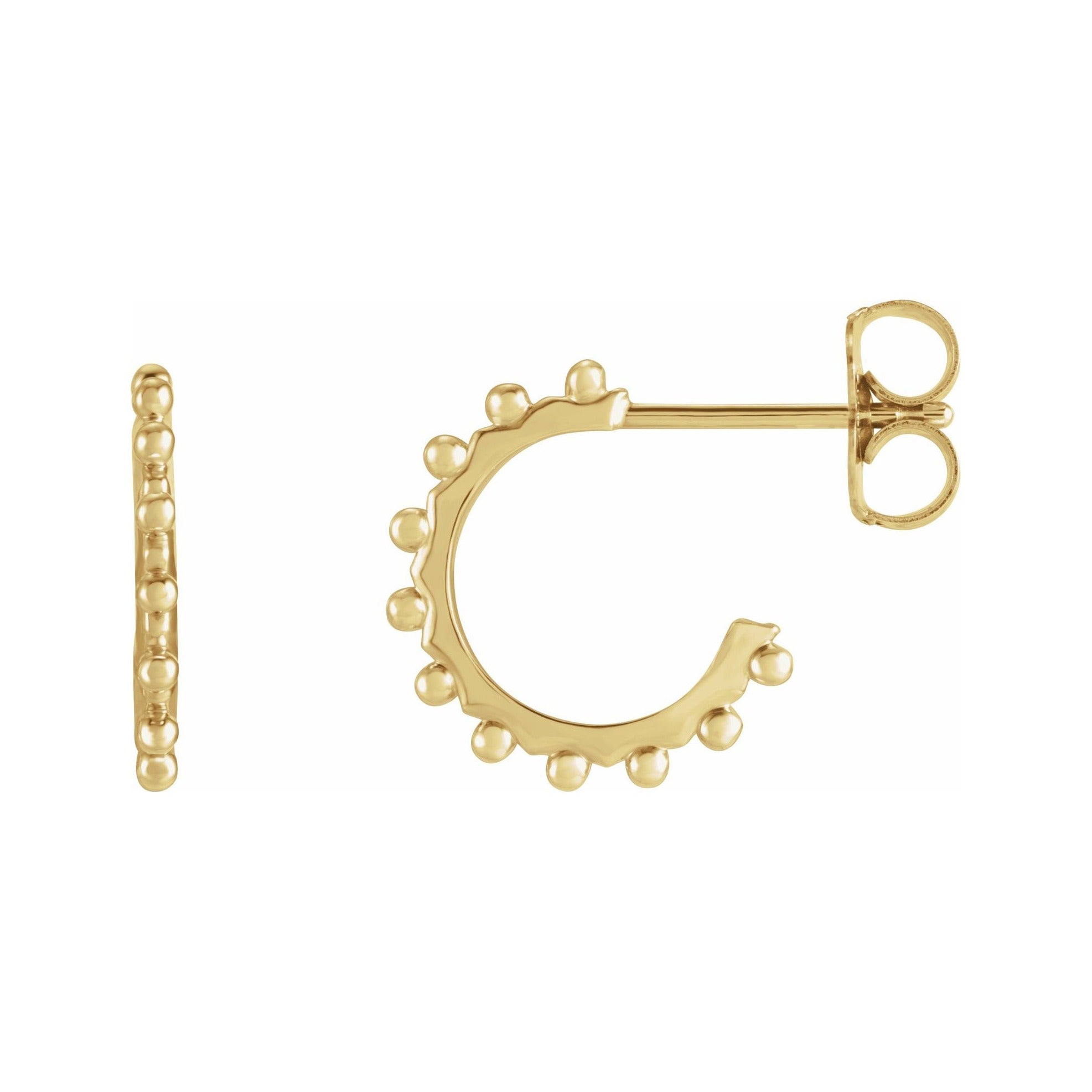 Sapphire Row Gold Bead-Studded Hoop Earrings - 14K Yellow Gold