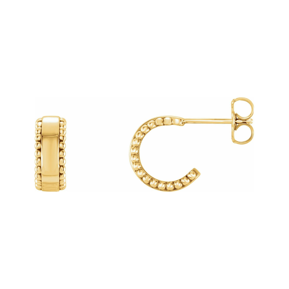 Sapphire Row Gold Granulated Bead Hoop Earrings - 14K Yellow Gold