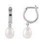 Sapphire Row Cultured Pearl Drop Hoop Earrings - 14K White Gold