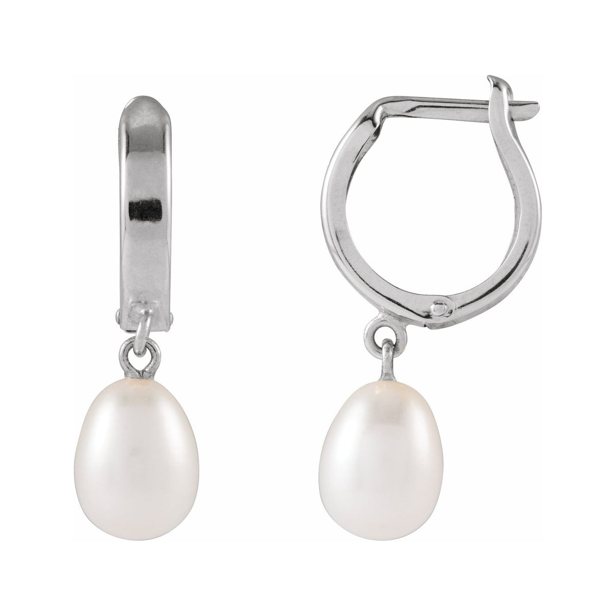 Sapphire Row Cultured Pearl Drop Hoop Earrings - 14K White Gold