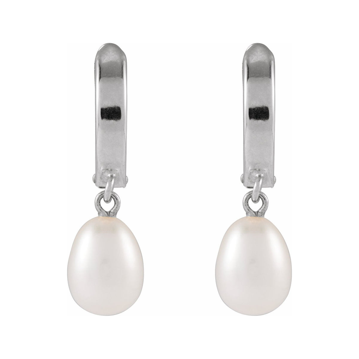 Sapphire Row Cultured Pearl Drop Hoop Earrings - 14K White Gold (view 2)