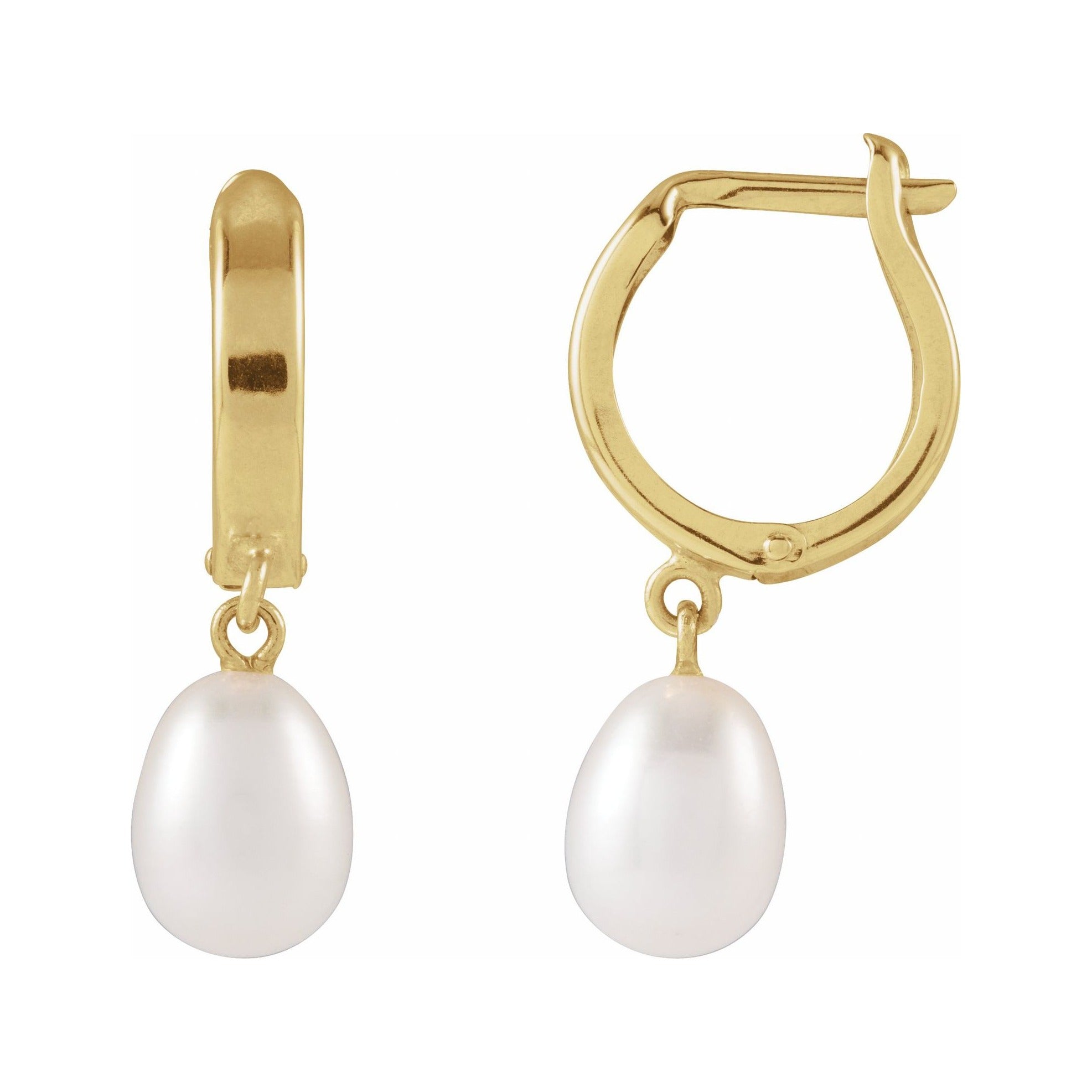 Sapphire Row Cultured Pearl Drop Hoop Earrings - 14K Yellow Gold