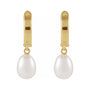 Sapphire Row Cultured Pearl Drop Hoop Earrings - 14K Yellow Gold (view 2)