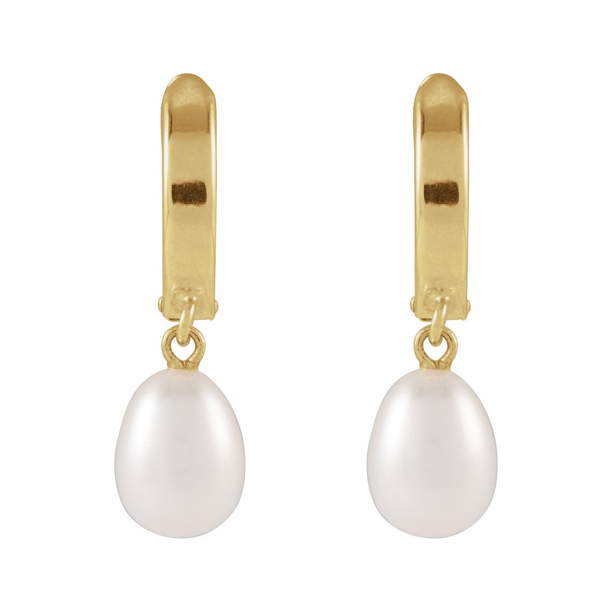 Sapphire Row Cultured Pearl Drop Hoop Earrings - 14K Yellow Gold (view 2)