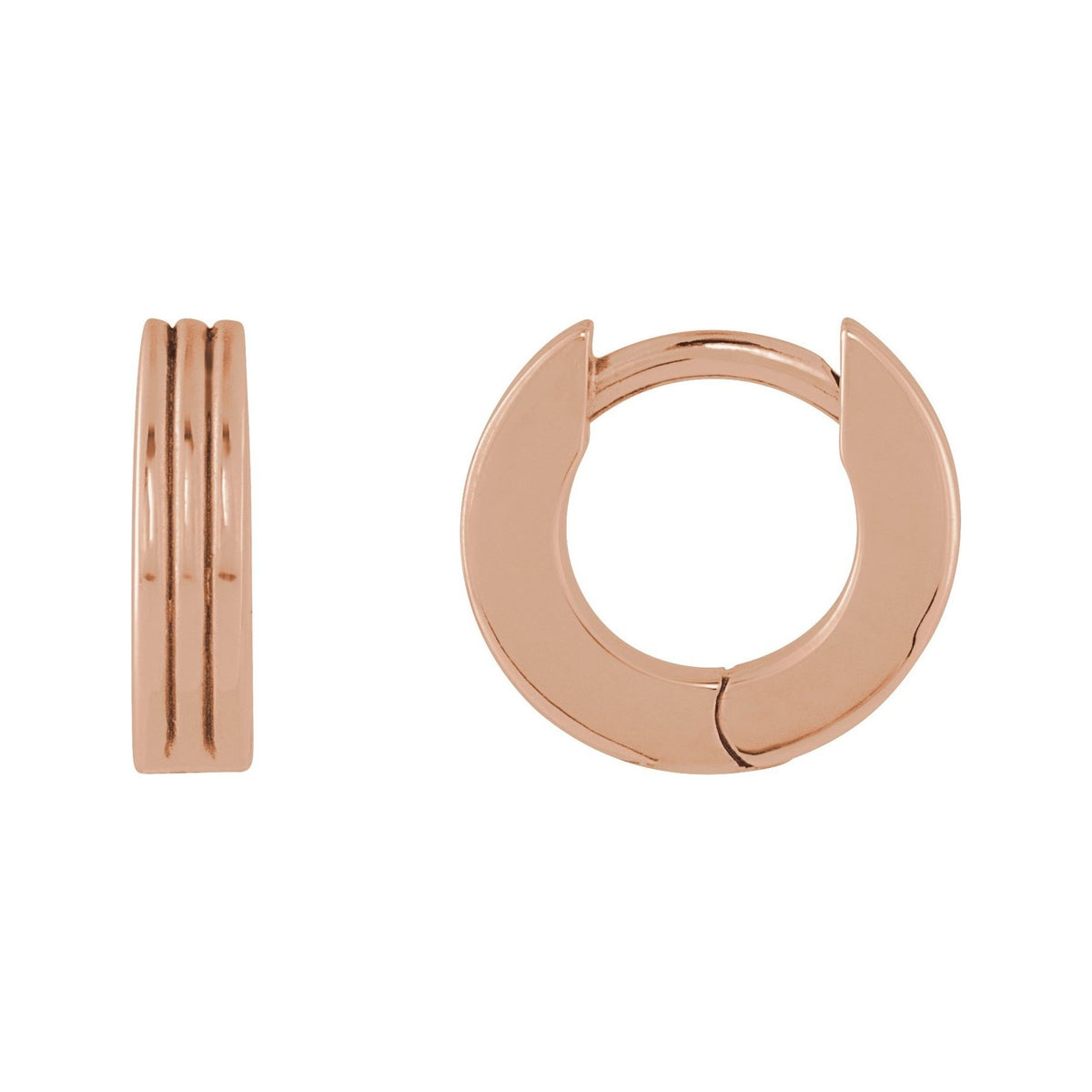 Sapphire Row Gold Grooved Huggie Hoop Earrings - 14K Rose Gold, 10 mm
