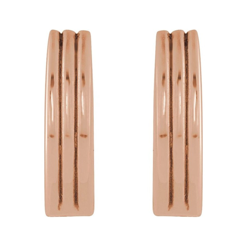 Sapphire Row Gold Grooved Huggie Hoop Earrings - 14K Rose Gold, 10 mm (view 2)