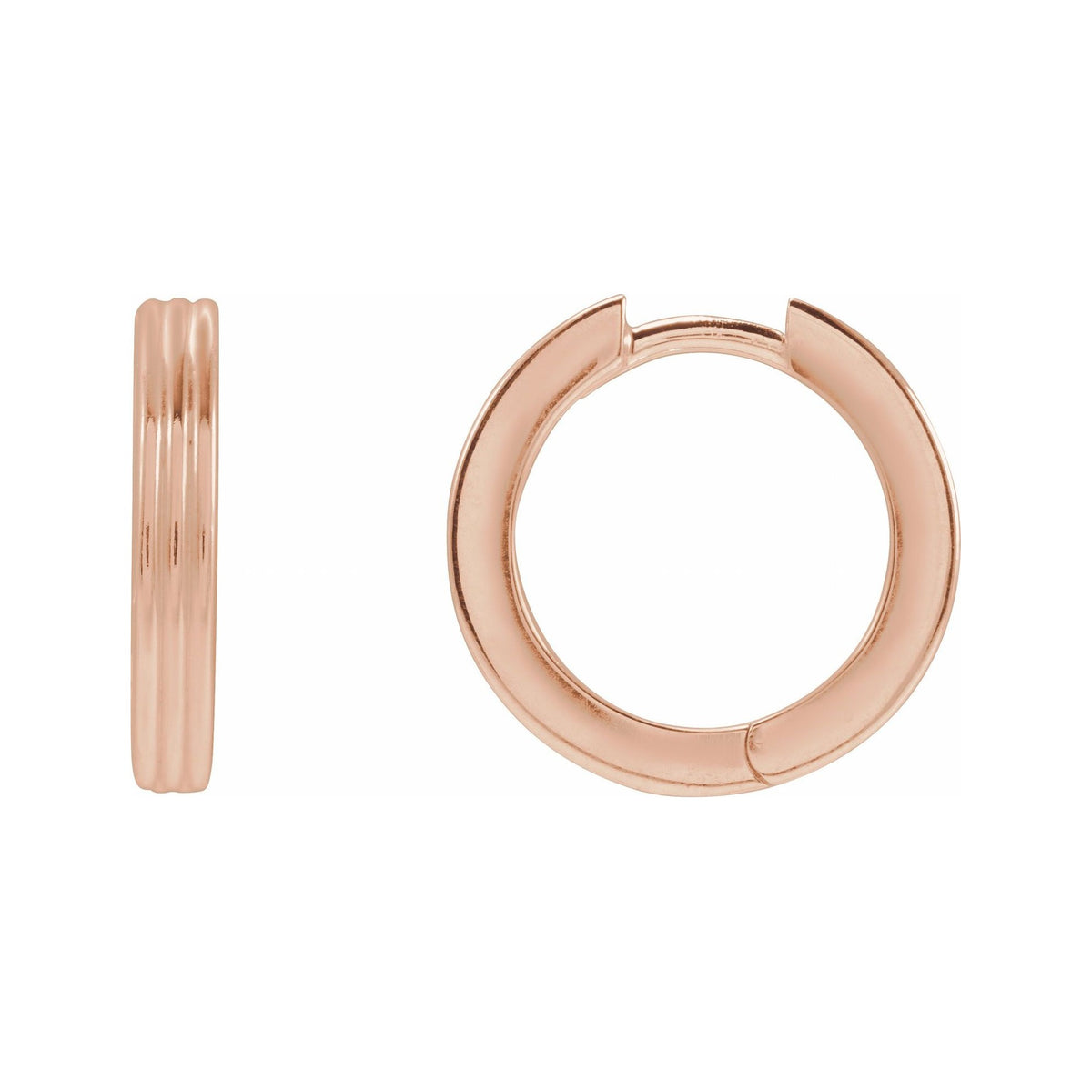 Sapphire Row Gold Grooved Huggie Hoop Earrings - 14K Rose Gold, 15 mm