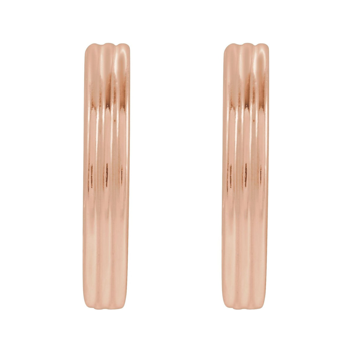 Sapphire Row Gold Grooved Huggie Hoop Earrings - 14K Rose Gold, 15 mm (view 2)