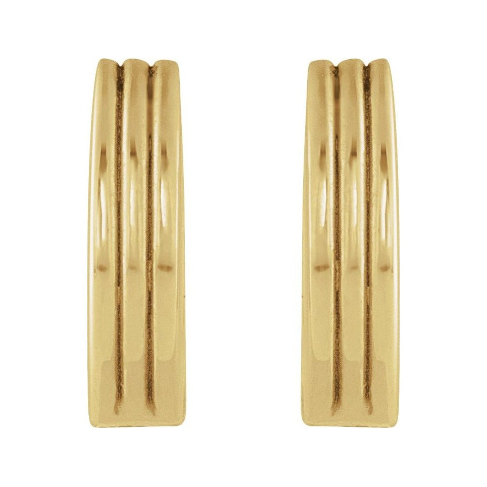 Sapphire Row Gold Grooved Huggie Hoop Earrings - 14K Yellow Gold, 10 mm (view 2)